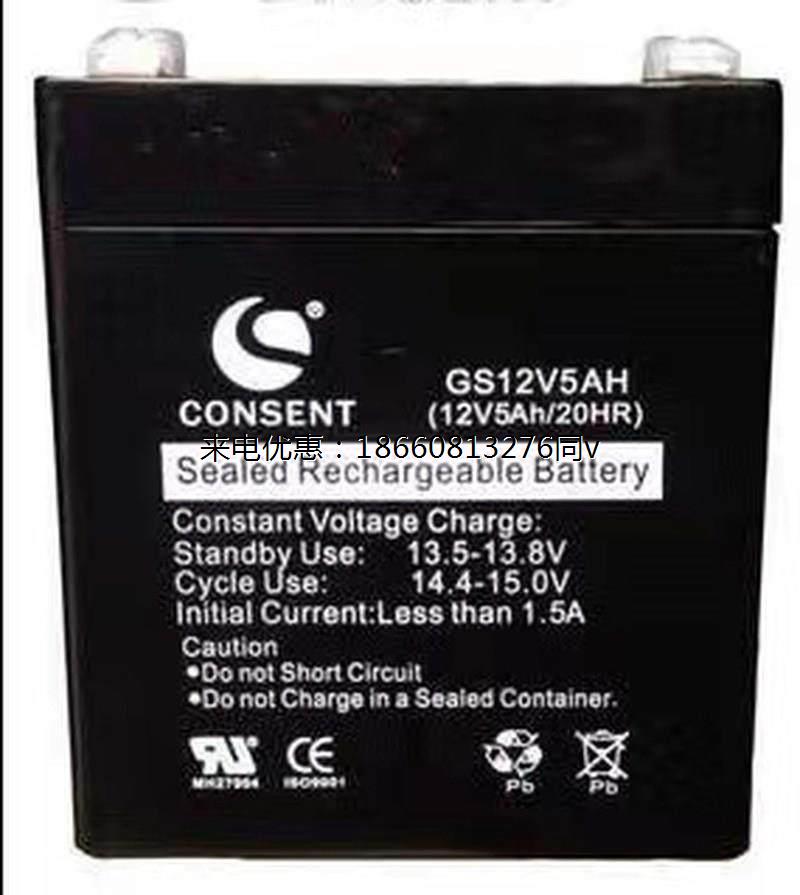 CONSENT蓄电池光盛 GS12V5AH(12V5AH20HR)电闸卷闸门应急电源电梯