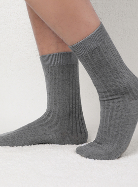 M含羊毛双针条纹休闲中筒袜子男春秋保暖舒适德绒长袜SXBYM73102