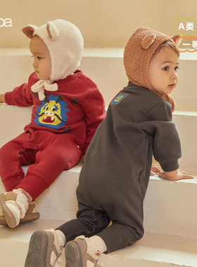 papa爬爬秋冬季男女宝宝新年龙连体衣婴儿爬服加绒加厚外出保暖