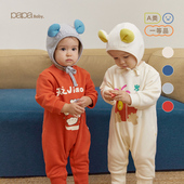 papa爬爬秋冬装 男女宝宝加绒连体衣婴儿爬服加厚保暖过年洋气可爱