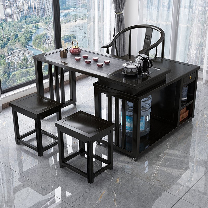 实木旋转茶桌阳台家用移动茶台喝茶桌椅组合小型茶几具烧水壶套装