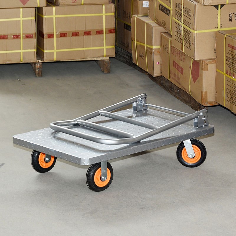加厚钢板手推车折叠家用平板车拖车搬运车推货车载重王静音小推车