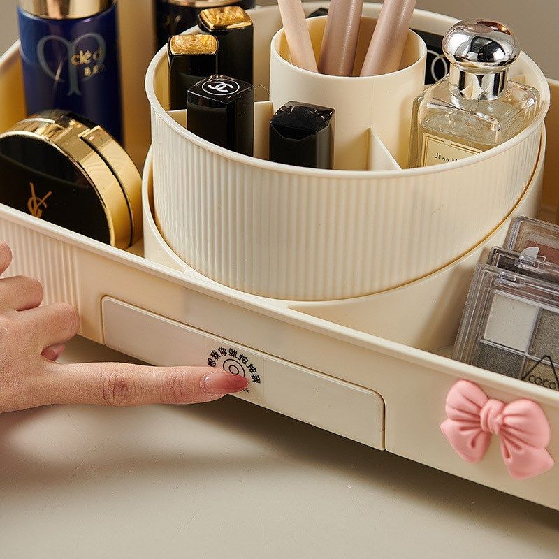 化妆品收纳盒带镜子一体高级感桌面旋转化妆刷口红眼影梳妆置物架