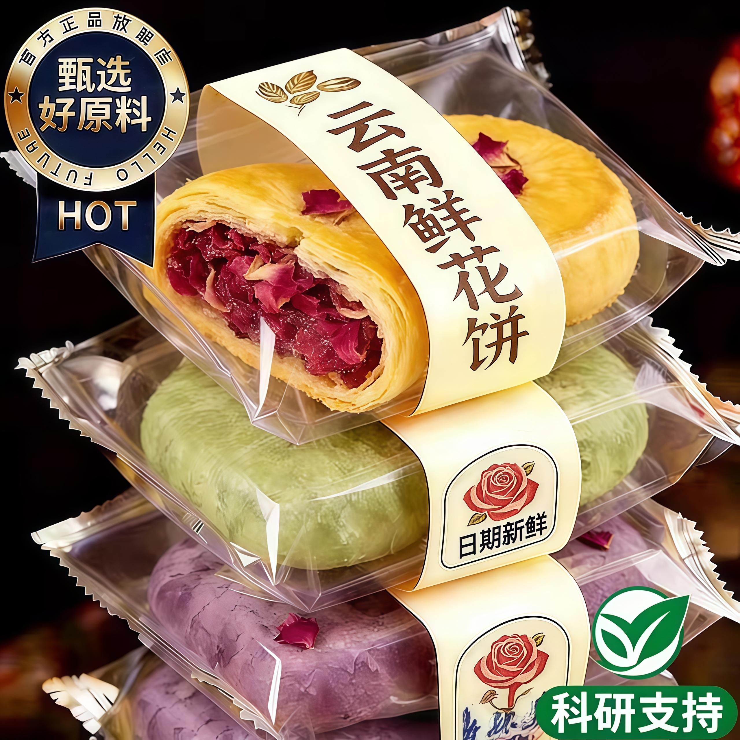 玫瑰鲜花饼云南特产糕点心月饼礼盒早餐面包整箱小吃零食休闲食品
