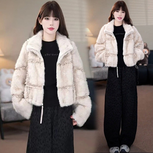 时尚水貂绒仿皮草短款外套女2025冬季加厚保暖宽松百搭毛绒绒上衣