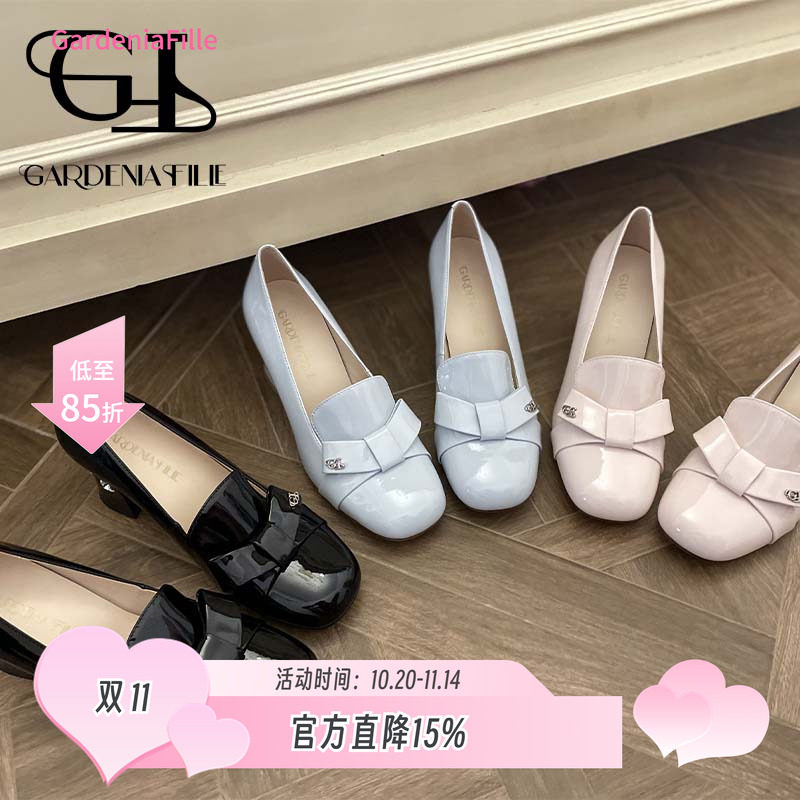 GF乐福小牛漆皮蝴蝶结钻跟女鞋