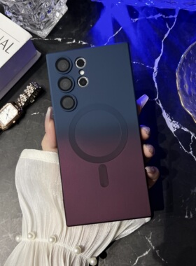 适用s25ultra磁吸手机壳渐变双色s22ultra自带镜头膜保護套note20电镀硅胶防摔s21+高级感情侣FE创意轻奢s23
