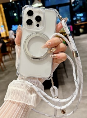 360旋转磁吸支架适用于苹果17promax手机壳可斜挎挂绳iPhone16Pro新款17e旅游1312mini防丢Air四角可挂xr高级