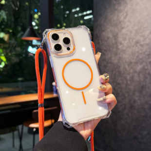 细圈磁吸适用苹果17promax手机壳air带挂绳斜挎iPhone16新款 四角开孔15Pro背带11可调节14plus外壳12防摔13p