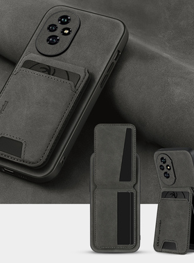 羊巴皮卡包支架适用荣耀200Pro手机壳多功能一体honor200lite新款卡槽钱包收纳200por全包防摔高档皮纹男外壳