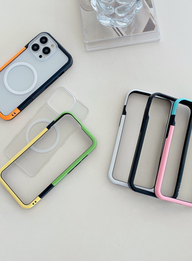 可拆背板适用于苹果16pro手机壳拼色边框iPhone14磁吸无线充保护套13mimi个性创意男女12promax全包硅胶防摔