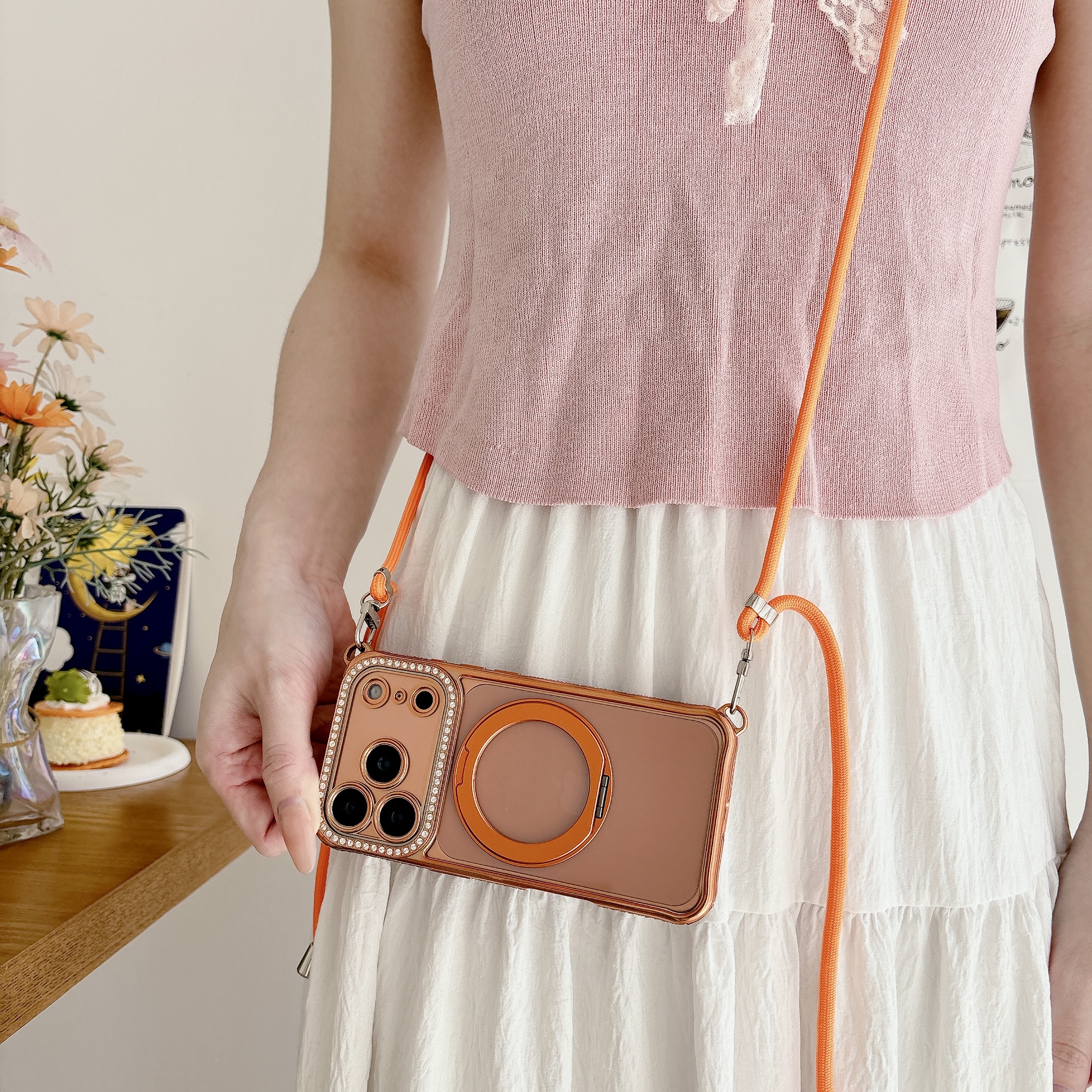 四角可拆适用于苹果17promax磁吸手机壳360旋转支架iPhone17Pro新款带调节挂绳Air闪钻16PM硅胶1314防摔15por