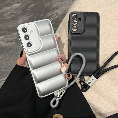 立体羽绒服适用于三星GalaxyA17手机壳a55手绳73挂绳A56新款72外壳A26套a54硅胶5G防摔a32高级16情侣15/13/14