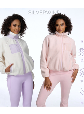 新款时尚高级设计感初冬保暖骑行上衣口袋撞色长袖羊羔绒外套女