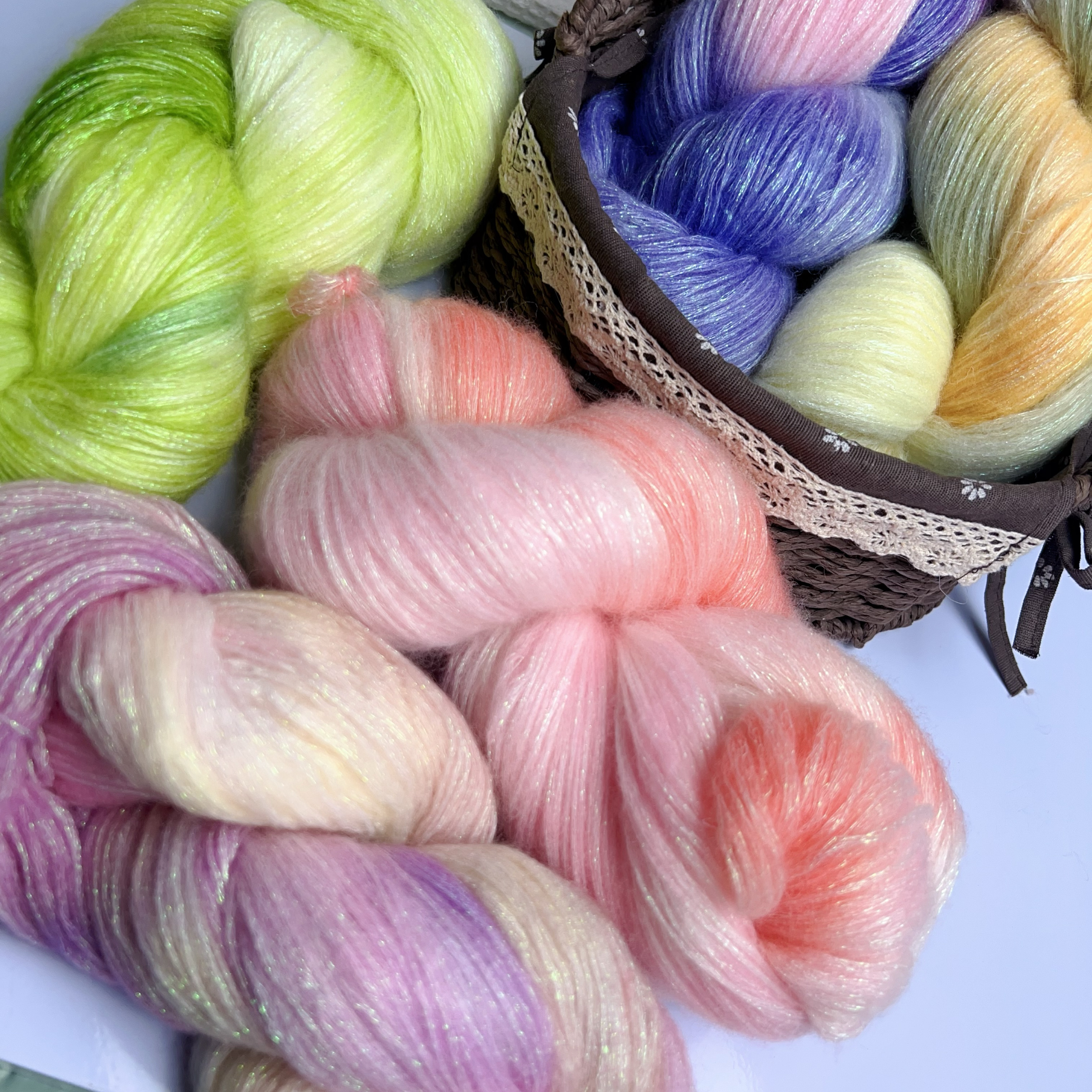 星空手染闪光发光亮晶晶金葱马海毛羊毛软糯亮闪中粗眼泪马海毛线