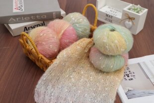 渐变雪花点真丝马海毛彩虹糖豆彩点马海羊毛摇粒绒软糯绿色毛线团