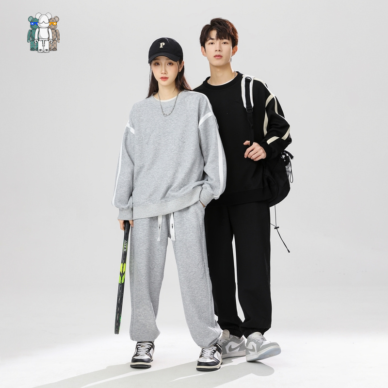 暴力熊春秋款圆领休闲运动情侣款套装时尚卫衣宽松百搭纯色两件套