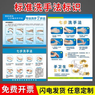 医院诊所学校幼儿园 标准洗手6步法7步洗手法步骤图预防感染从正确洗手开始洗手间指示牌贴纸墙贴纸海报定制