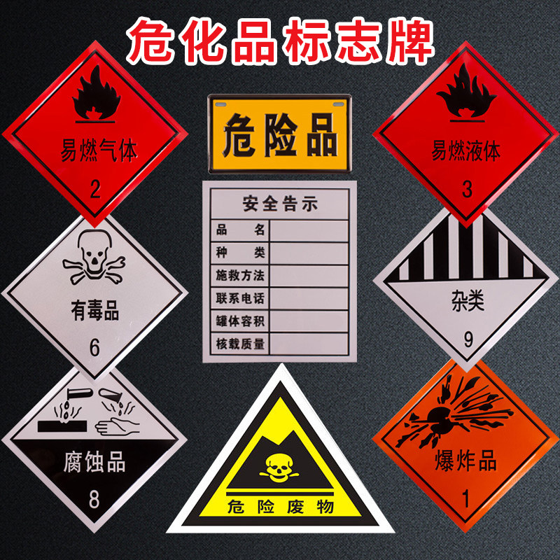 易燃液体气体腐蚀危险品标识牌铝制安全告示危化品车辆警示牌贴纸