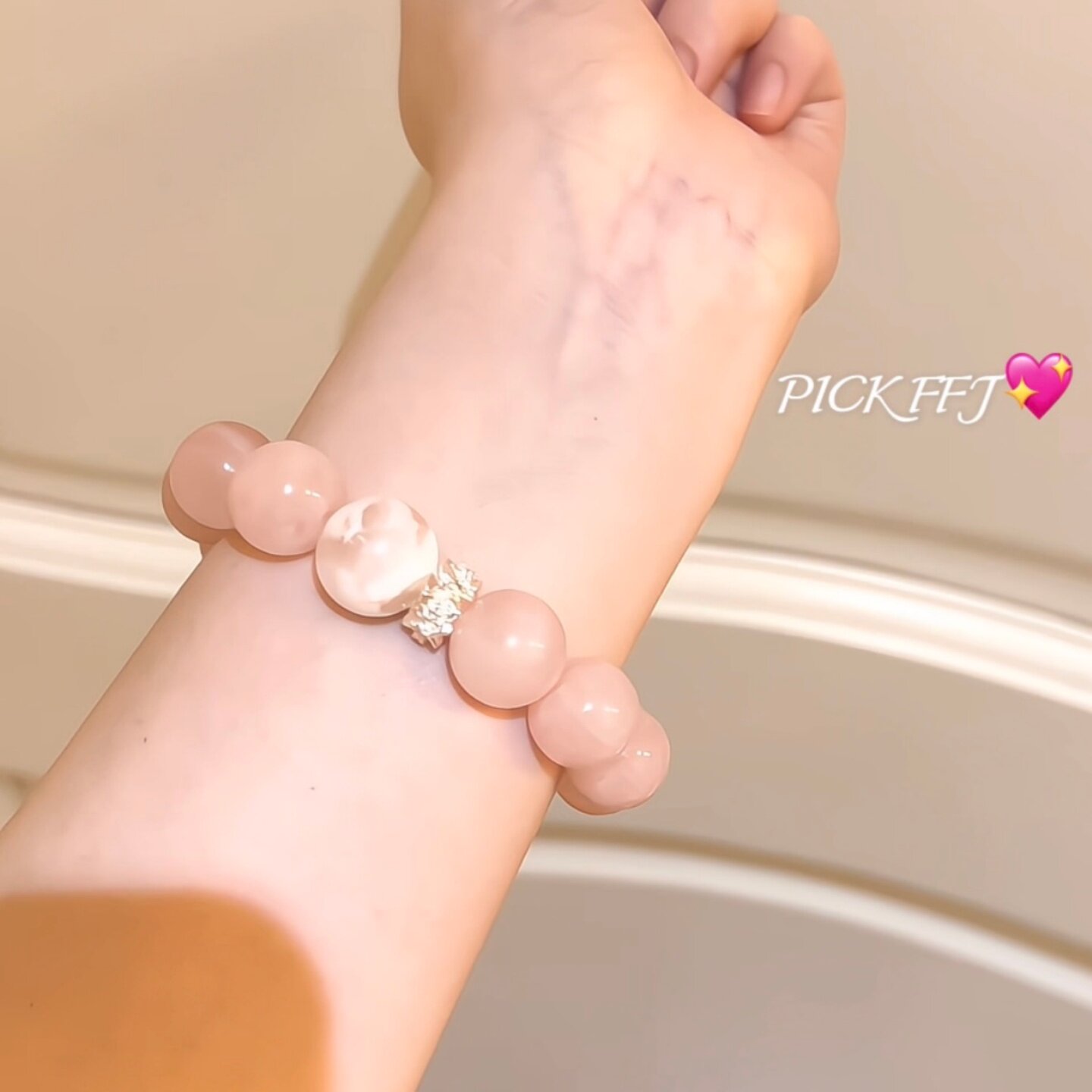 【粉红雪霜】天然粉水晶白雪花幽灵手链 大咪数水晶手链礼物女