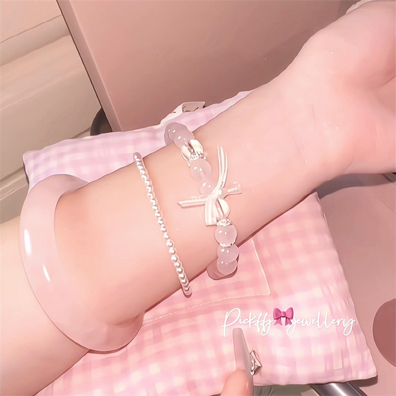 【芭蕾甜心】少女天然粉水晶手链蝴蝶结爱心两条一起85元