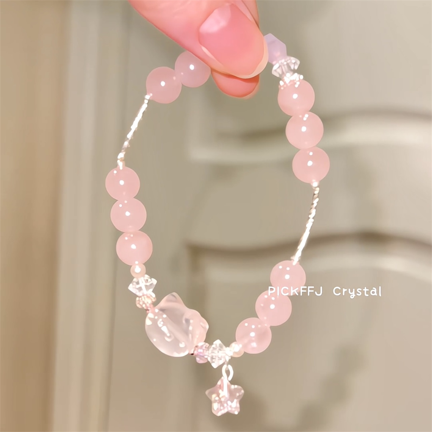 【香软kitty】原创粉水晶kitty星星水晶手链搭配蝴蝶K9钻礼物女铜