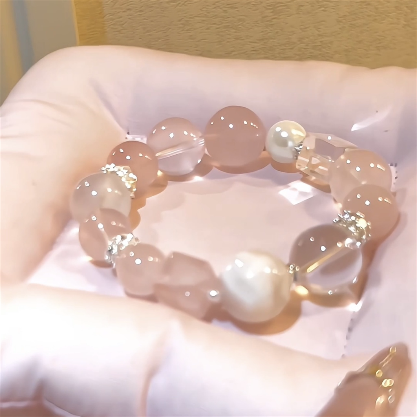 【粉红泡泡】天然多宝水晶手链 粉水晶白雪花幽灵白水晶 桃花多多