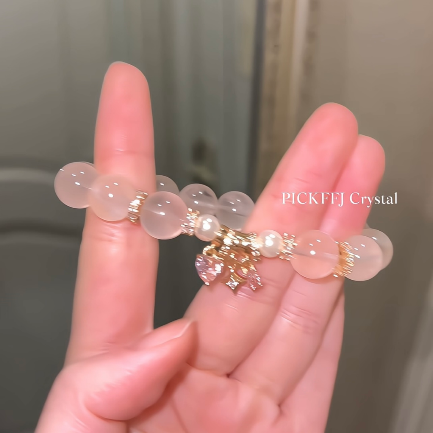【星眠桃桃】天然粉水晶搭配镀金锆石配件水晶手链少女心生日礼物