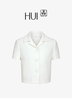 HUI卉四印苗刺绣环保SPH四面弹基础款玉兰白正肩驳领短袖衬衫上衣