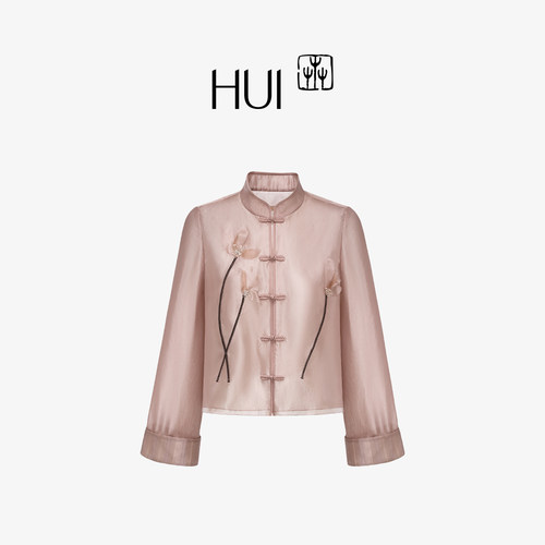HUI卉欧根纱中式立领琵琶扣外套