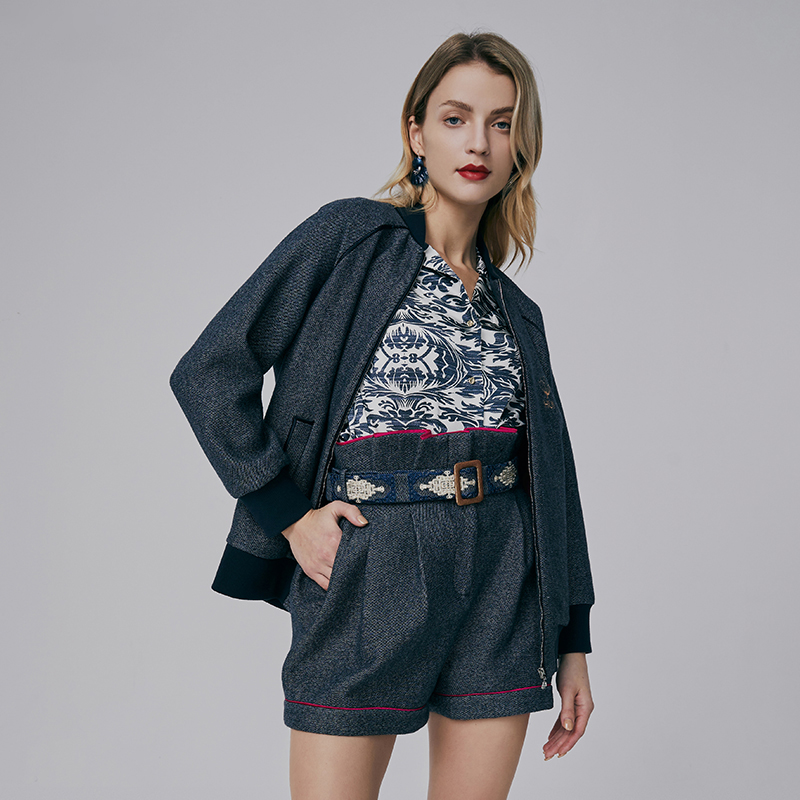 HUI卉羊毛仿牛仔棒球服