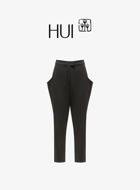 HUI卉罗缎醋涤锥形独特口袋斜线裁剪包容款修身长裤2025春夏