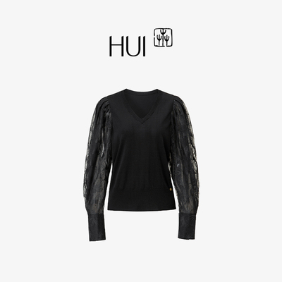 HUI卉桑蚕丝天然精织蕾丝拼上衣