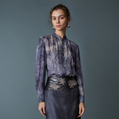 上衣2026春新款 HUI卉琉璃瓦蓝真丝烧花中式 立领景泰蓝珠非遗衬衫