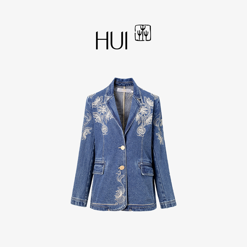 HUI卉沈梦辰同款苗绣牛仔外套