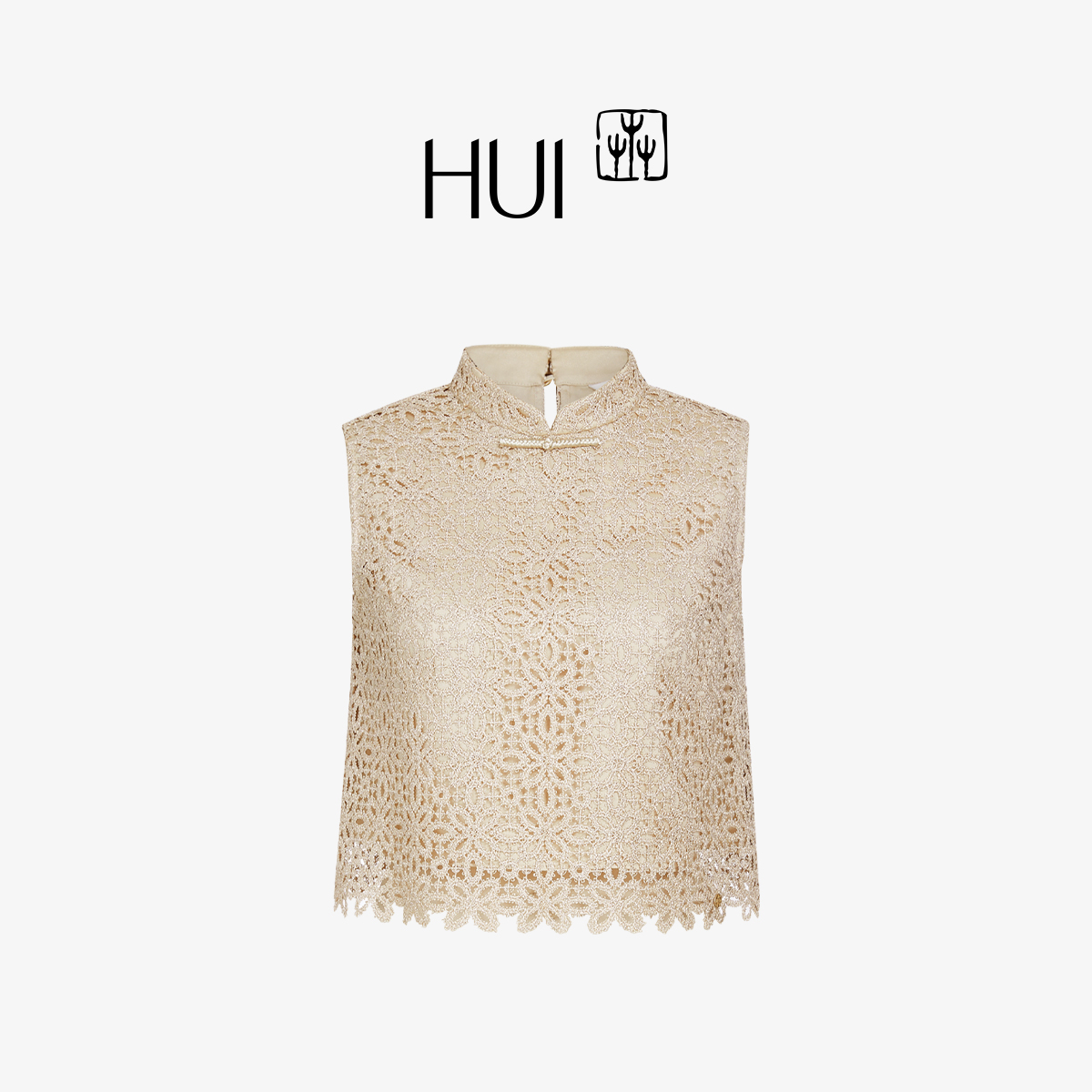 HUI卉复古中式蕾丝镂空无袖上衣