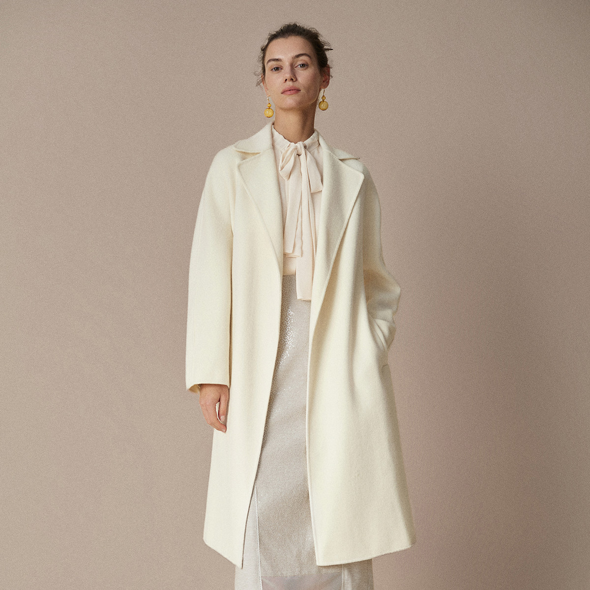 HUI卉山羊绒高支绵羊毛经典大衣