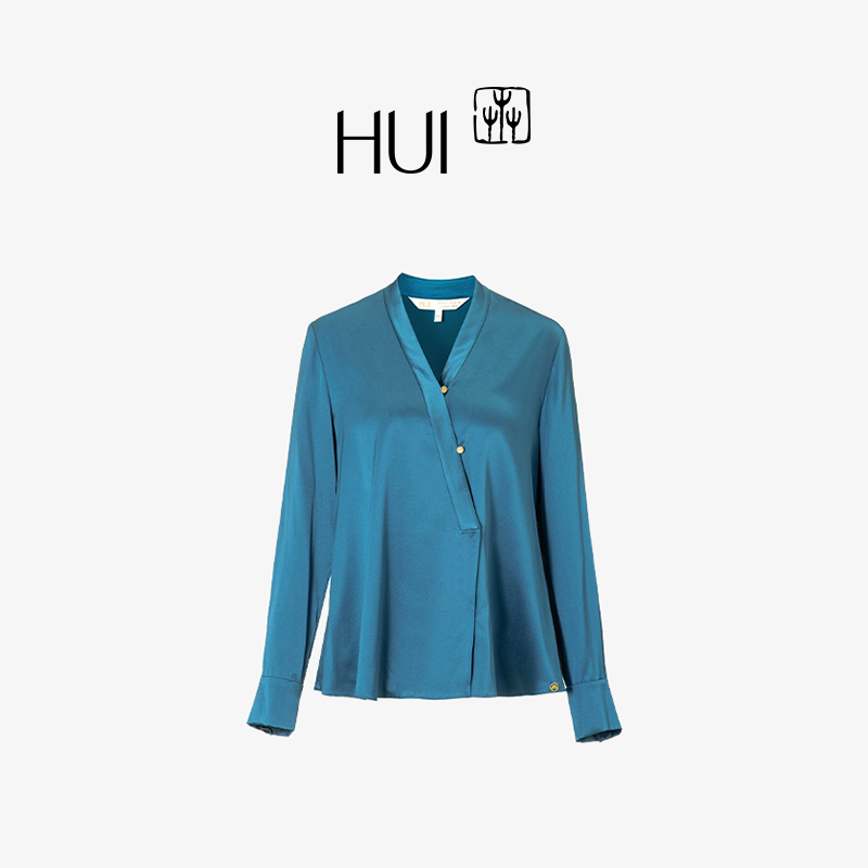 HUI卉蓝靛色25MM6A生丝衬衫