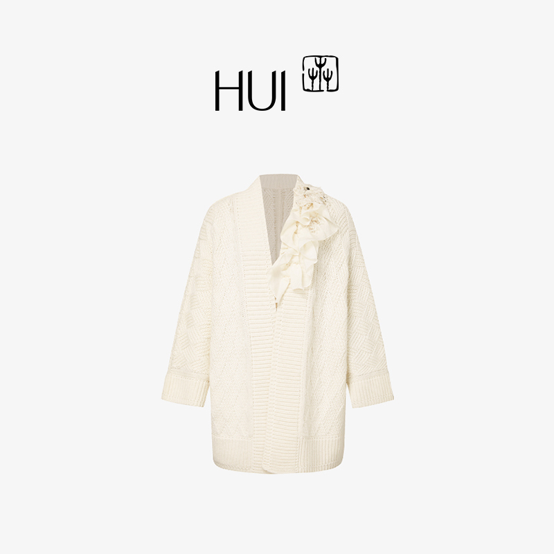HUI卉羊绒流苏亮片荷叶针织开衫