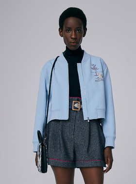 HUI卉晴山蓝疗愈山居生活精致刺绣棒球休闲落肩空气层棒球服外套