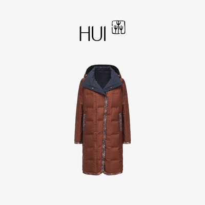 HUI卉白鹅绒绗缝羲和印花羽绒服