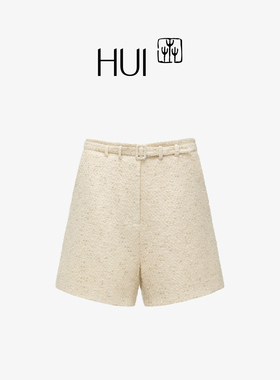 HUI卉绵羊毛玉兰白色千金风优雅小香风女士直筒短裤2025新款时尚