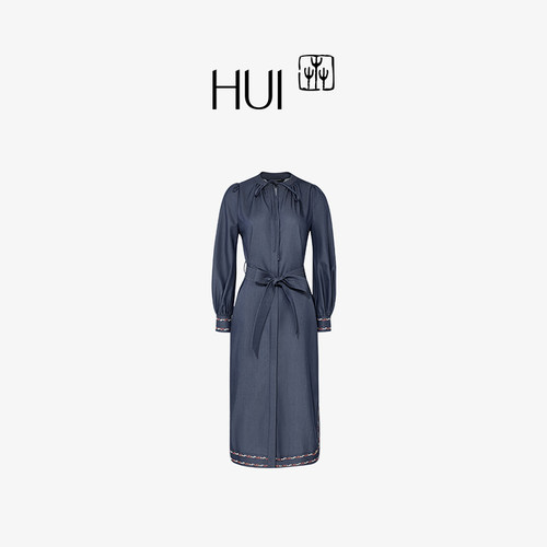 HUI卉黛蓝环保天丝仿牛仔连衣裙
