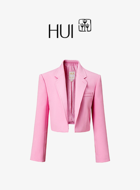 HUI卉定织SPH二重织斜插袋解构拼接苏梅色正肩驳领长袖小西装外套