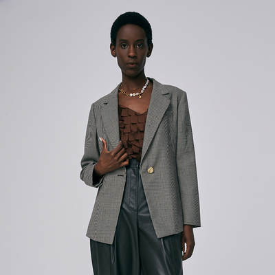 HUI卉高阶摩登羊毛千鸟格外套