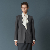 HUI卉精纺羊毛绳编纽扣羲和印花内衬无领西装 外套2025秋冬新款