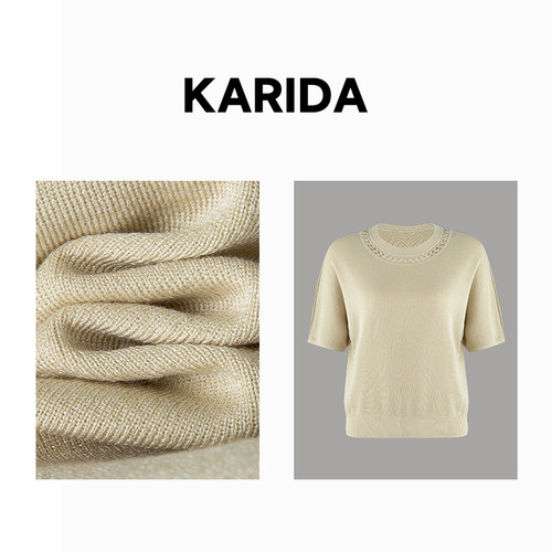 Karida珂芮达【诗意巴黎】低圆领镂空醋酸混纺蝙蝠针织衫