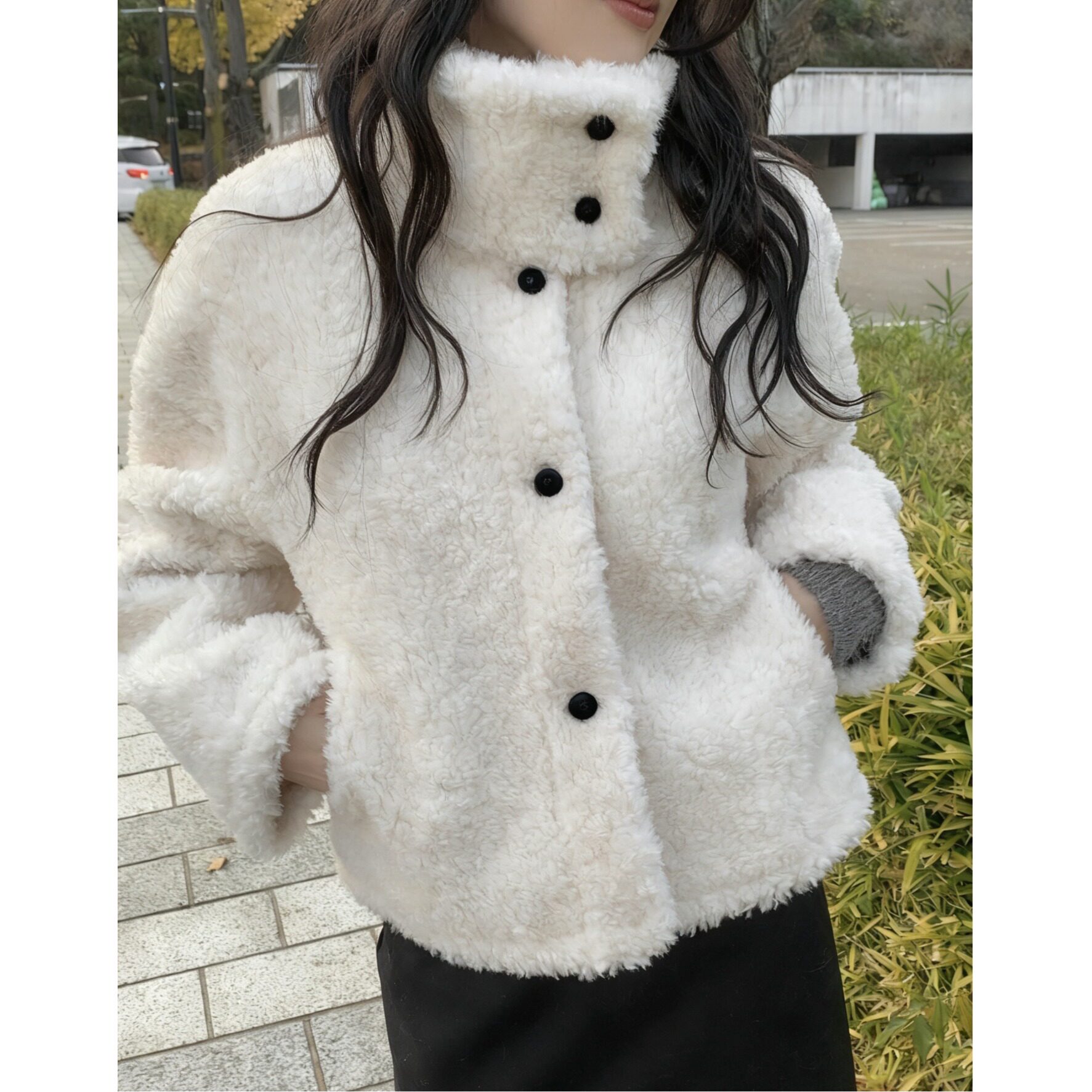 韩国chic2026秋冬加棉加厚皮毛一体毛毛棉衣外套女羊羔毛外套开衫