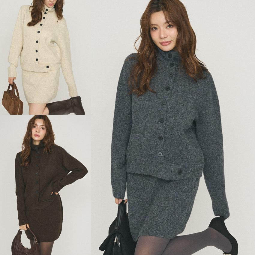 韩国chic2026秋冬新品纽扣高领羊毛毛衣半身裙两件套装上衣裙子女