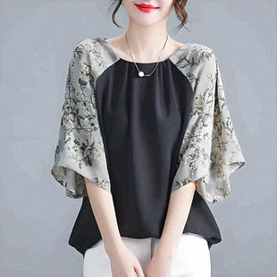 碎花中袖 圆领两袖 宽松显瘦气质上衣 新款 日系跨境衬衣女2026夏季